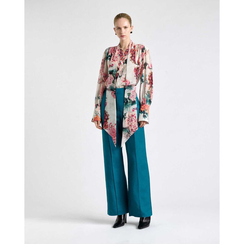 Cue Peacock Linen Blend Piped Straight Leg Pant image number 2